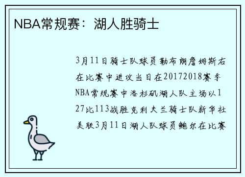 NBA常规赛：湖人胜骑士