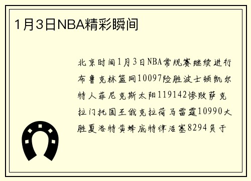 1月3日NBA精彩瞬间